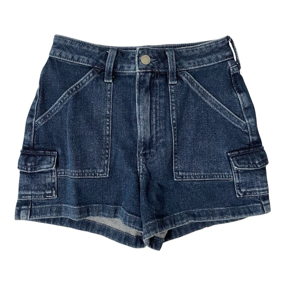 Hollister Jean Shorts Women Size 4 24 Cargo Ultra High Rise Mom Dark Wash Denim